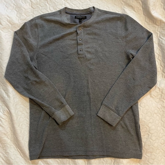 Banana Republic Gray Long Sleeve Crewneck 1/4 Metal Button Up Men’s Large Casual - Picture 1 of 8